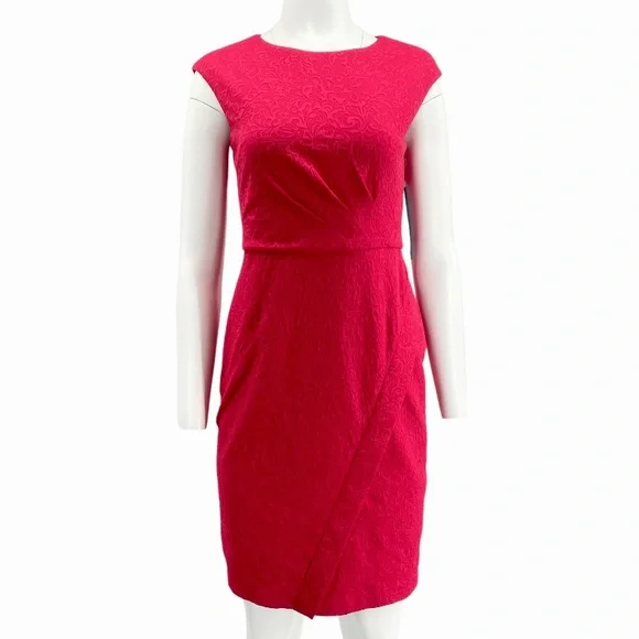 NWT London Times Nordstrom Red Lace Faux Wrap Pleated Knee Length Sheath Dress 4 NWT London Times Nordstrom Red Lace Faux Wrap Pleated Knee Length Sheath Dress 4